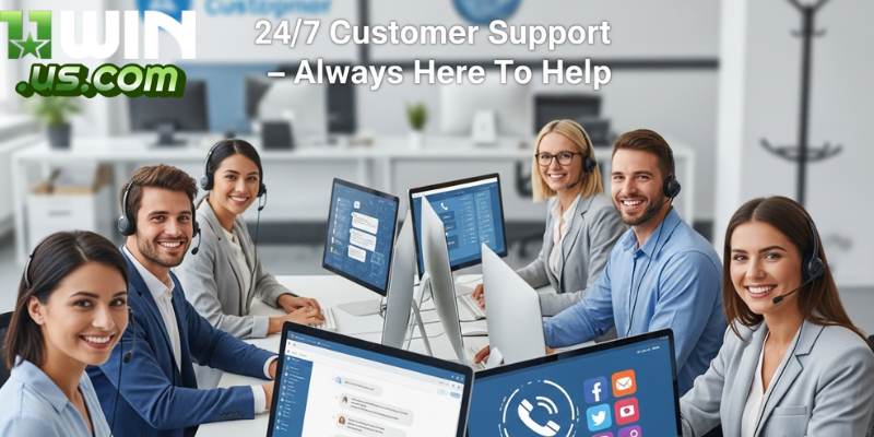 Đội ngũ túc trực luôn luôn có mặt để hỗ trợ khách hàng của 11WIN